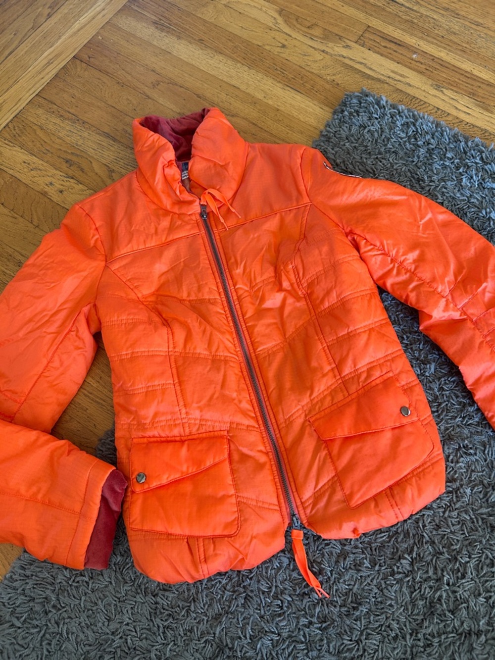 Free People  Bright Orange Puffer Jacket - Lightweight Winter Coat Size 8